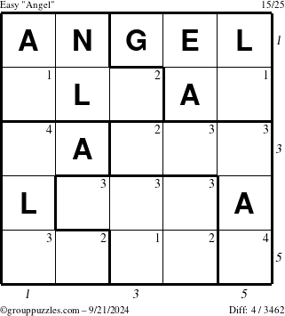 The grouppuzzles.com Easy Angel puzzle for Saturday September 21, 2024 with all 4 steps marked