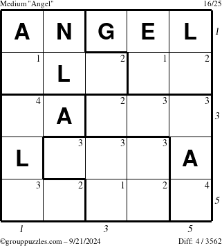 The grouppuzzles.com Medium Angel puzzle for Saturday September 21, 2024 with all 4 steps marked