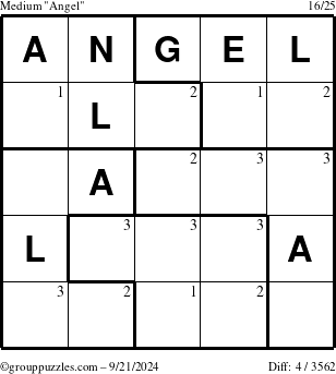 The grouppuzzles.com Medium Angel puzzle for Saturday September 21, 2024 with the first 3 steps marked