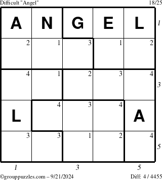 The grouppuzzles.com Difficult Angel puzzle for Saturday September 21, 2024 with all 4 steps marked