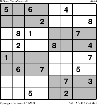 The grouppuzzles.com Difficult SuperSudoku-8 puzzle for Saturday September 21, 2024