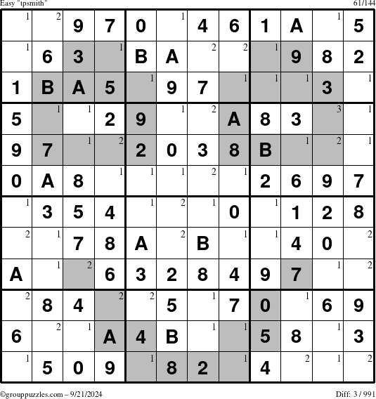 The grouppuzzles.com Easy tpsmith puzzle for Saturday September 21, 2024 with the first 3 steps marked