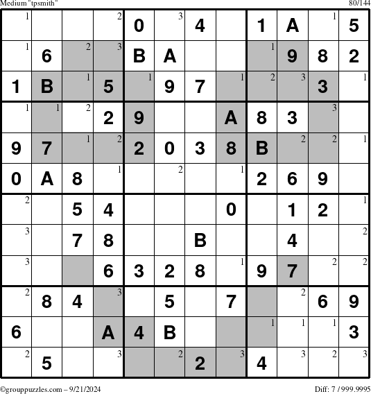 The grouppuzzles.com Medium tpsmith puzzle for Saturday September 21, 2024 with the first 3 steps marked