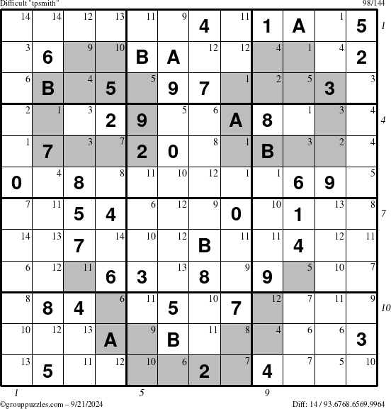 The grouppuzzles.com Difficult tpsmith puzzle for Saturday September 21, 2024 with all 14 steps marked