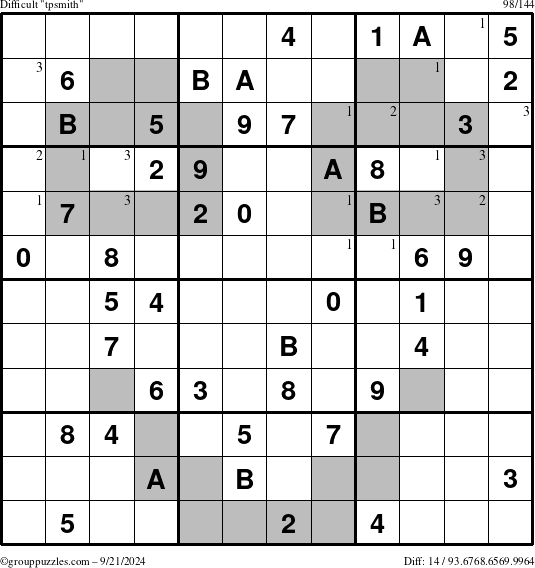 The grouppuzzles.com Difficult tpsmith puzzle for Saturday September 21, 2024 with the first 3 steps marked