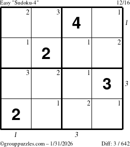 The grouppuzzles.com Easy Sudoku-4 puzzle for Saturday January 31, 2026 with all 3 steps marked