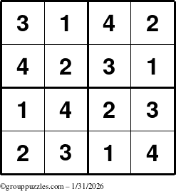 The grouppuzzles.com Answer grid for the Sudoku-4 puzzle for Saturday January 31, 2026