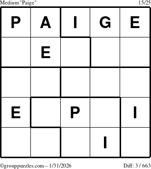 The grouppuzzles.com Medium Paige puzzle for Saturday January 31, 2026