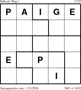 The grouppuzzles.com Difficult Paige puzzle for Saturday January 31, 2026