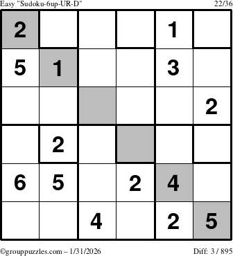 The grouppuzzles.com Easy Sudoku-6up-UR-D puzzle for Saturday January 31, 2026