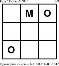 The grouppuzzles.com Easy TicTac-MNO puzzle for Saturday January 31, 2026