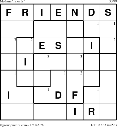 The grouppuzzles.com Medium Friends puzzle for Saturday January 31, 2026 with the first 3 steps marked