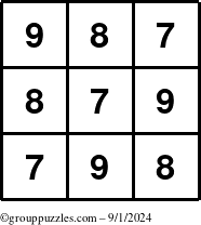 The grouppuzzles.com Answer grid for the TicTac-789 puzzle for Sunday September 1, 2024