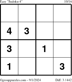 The grouppuzzles.com Easy Sudoku-4 puzzle for Sunday September 1, 2024