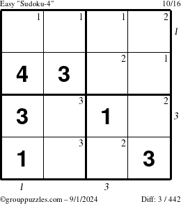 The grouppuzzles.com Easy Sudoku-4 puzzle for Sunday September 1, 2024 with all 3 steps marked