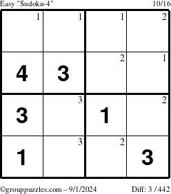 The grouppuzzles.com Easy Sudoku-4 puzzle for Sunday September 1, 2024 with the first 3 steps marked