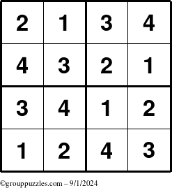 The grouppuzzles.com Answer grid for the Sudoku-4 puzzle for Sunday September 1, 2024