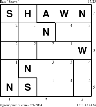 The grouppuzzles.com Easy Shawn puzzle for Sunday September 1, 2024 with all 4 steps marked