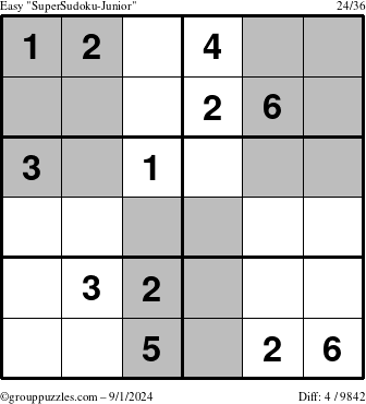 The grouppuzzles.com Easy SuperSudoku-Junior puzzle for Sunday September 1, 2024