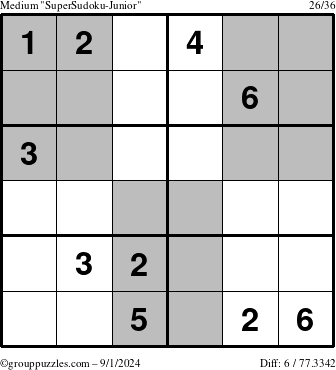 The grouppuzzles.com Medium SuperSudoku-Junior puzzle for Sunday September 1, 2024