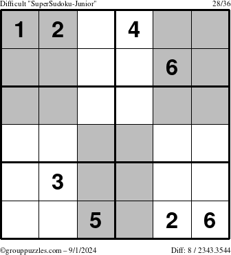 The grouppuzzles.com Difficult SuperSudoku-Junior puzzle for Sunday September 1, 2024