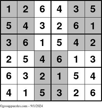 The grouppuzzles.com Answer grid for the SuperSudoku-Junior puzzle for Sunday September 1, 2024