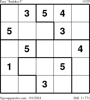 The grouppuzzles.com Easy Sudoku-5 puzzle for Sunday September 1, 2024