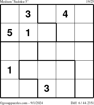 The grouppuzzles.com Medium Sudoku-5 puzzle for Sunday September 1, 2024