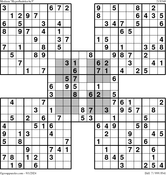 The grouppuzzles.com Medium HyperSudoku-by5 puzzle for Sunday September 1, 2024