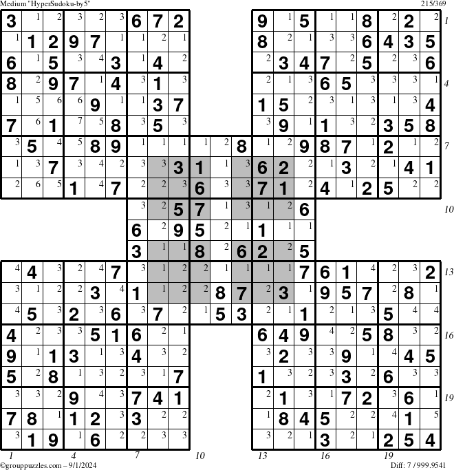 The grouppuzzles.com Medium HyperSudoku-by5 puzzle for Sunday September 1, 2024 with all 7 steps marked