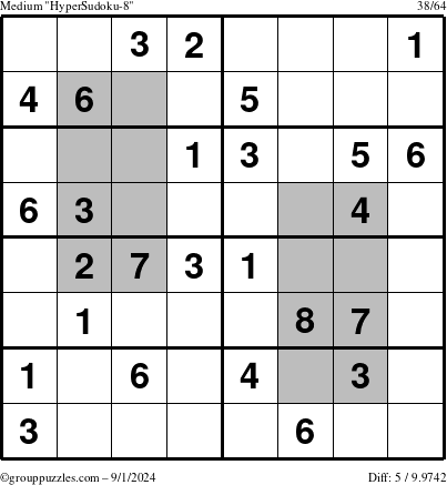 The grouppuzzles.com Medium HyperSudoku-8 puzzle for Sunday September 1, 2024