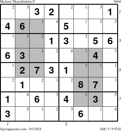 The grouppuzzles.com Medium HyperSudoku-8 puzzle for Sunday September 1, 2024, suitable for printing, with all 5 steps marked