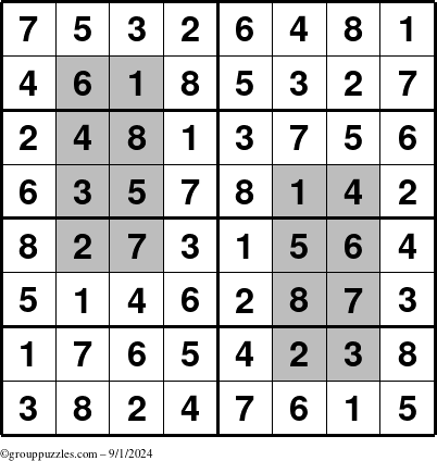 The grouppuzzles.com Answer grid for the HyperSudoku-8 puzzle for Sunday September 1, 2024