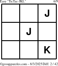 The grouppuzzles.com Easy TicTac-JKL puzzle for Sunday August 3, 2025