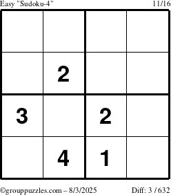 The grouppuzzles.com Easy Sudoku-4 puzzle for Sunday August 3, 2025