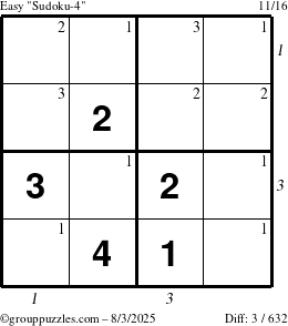 The grouppuzzles.com Easy Sudoku-4 puzzle for Sunday August 3, 2025 with all 3 steps marked