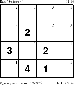 The grouppuzzles.com Easy Sudoku-4 puzzle for Sunday August 3, 2025 with the first 3 steps marked