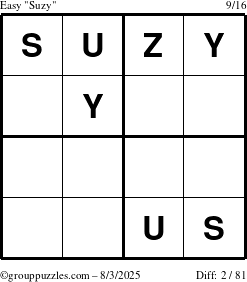 The grouppuzzles.com Easy Suzy puzzle for Sunday August 3, 2025