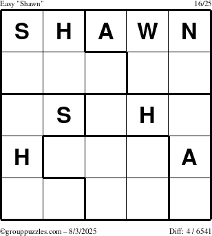 The grouppuzzles.com Easy Shawn puzzle for Sunday August 3, 2025