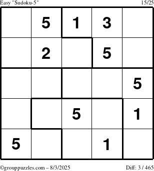 The grouppuzzles.com Easy Sudoku-5 puzzle for Sunday August 3, 2025