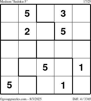 The grouppuzzles.com Medium Sudoku-5 puzzle for Sunday August 3, 2025