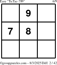 The grouppuzzles.com Easy TicTac-789 puzzle for Sunday August 3, 2025