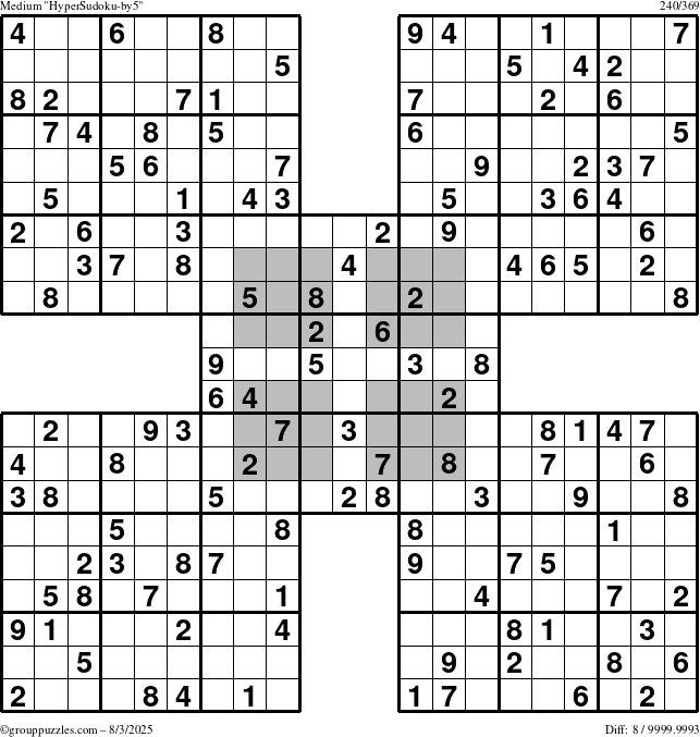 The grouppuzzles.com Medium HyperSudoku-by5 puzzle for Sunday August 3, 2025