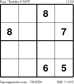 The grouppuzzles.com Easy Sudoku-4-5678 puzzle for Wednesday July 8, 2026