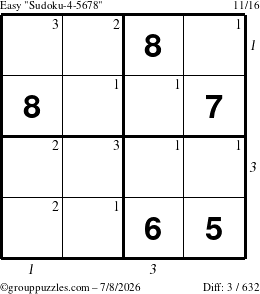 The grouppuzzles.com Easy Sudoku-4-5678 puzzle for Wednesday July 8, 2026 with all 3 steps marked