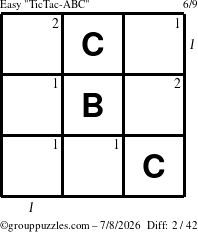 The grouppuzzles.com Easy TicTac-ABC puzzle for Wednesday July 8, 2026 with all 2 steps marked