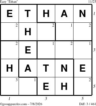 The grouppuzzles.com Easy Ethan puzzle for Wednesday July 8, 2026, suitable for printing, with all 3 steps marked