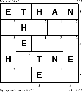 The grouppuzzles.com Medium Ethan puzzle for Wednesday July 8, 2026 with all 3 steps marked