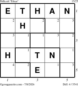 The grouppuzzles.com Difficult Ethan puzzle for Wednesday July 8, 2026 with all 4 steps marked