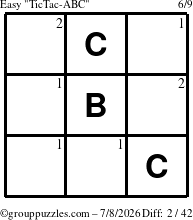 The grouppuzzles.com Easy TicTac-ABC puzzle for Wednesday July 8, 2026 with the first 2 steps marked